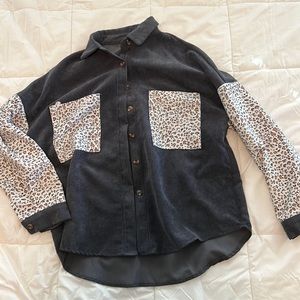 One Size leopard and navy button up shacket